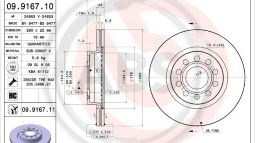 Disc frana punte fata (09916711 ABS) AUDI,SEAT,SKODA,SKODA (SVW),VW,VW (FAW)