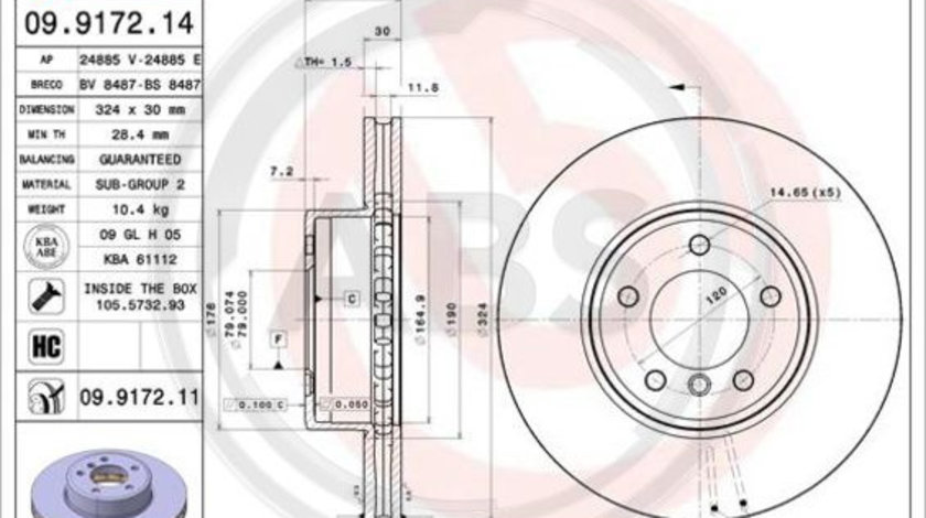 Disc frana punte fata (09917211 ABS) BMW,BMW (BRILLIANCE)