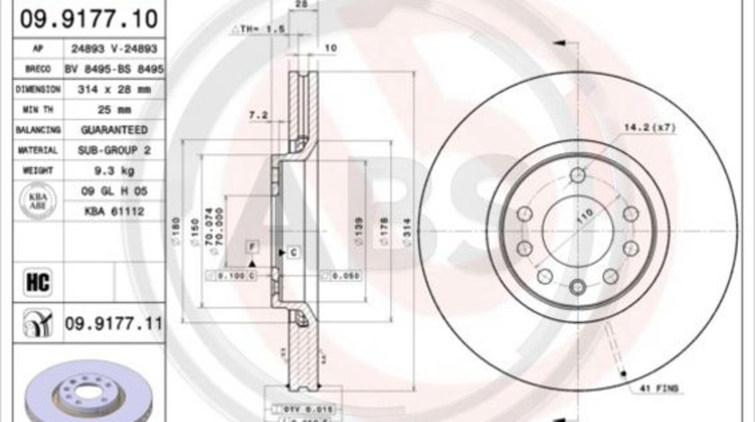 Disc frana punte fata (09917711 ABS) CADILLAC,OPEL,SAAB,VAUXHALL