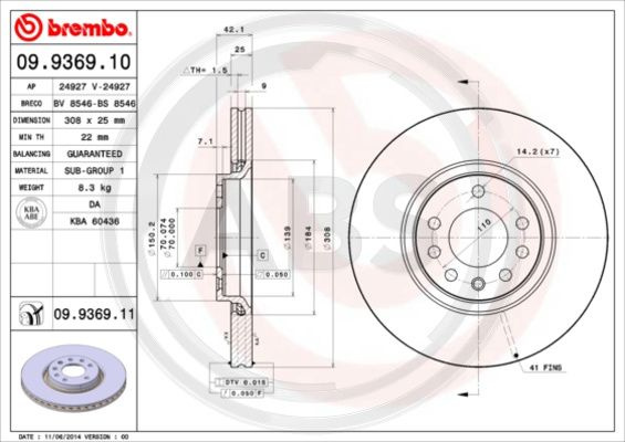 Disc frana punte fata (09936911 ABS) OPEL,SAAB,VAUXHALL