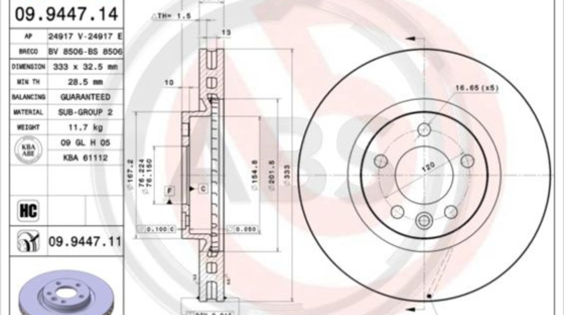 Disc frana punte fata (09944714 ABS) VW