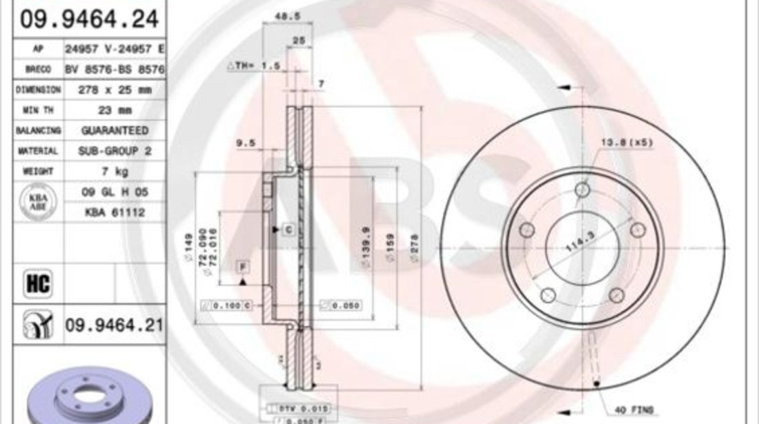 Disc frana punte fata (09946421 ABS) MAZDA,MAZDA (CHANGAN)