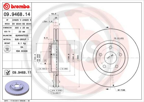 Disc frana punte fata (09946811 ABS) FORD,FORD (CHANGAN),FORD ASIA / OCEANIA,FORD AUSTRALIA,VOLVO,VO...