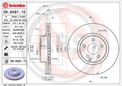 Disc frana punte fata (09948111 ABS) MERCEDES-BENZ,MERCEDES-BENZ (BBDC)
