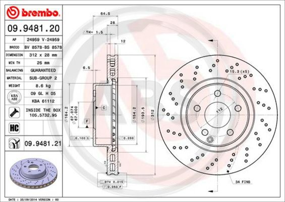 Disc frana punte fata (09948121 ABS) MERCEDES-BENZ