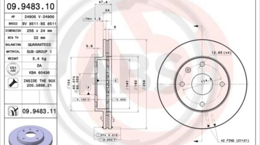 Disc frana punte fata (09948311 ABS) BAOJUN (SGMW),BUICK (SGM),CHEVROLET,CHEVROLET (SGM),DAEWOO