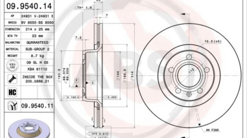 Disc frana punte fata (09954011 ABS) AUDI,AUDI (FAW)