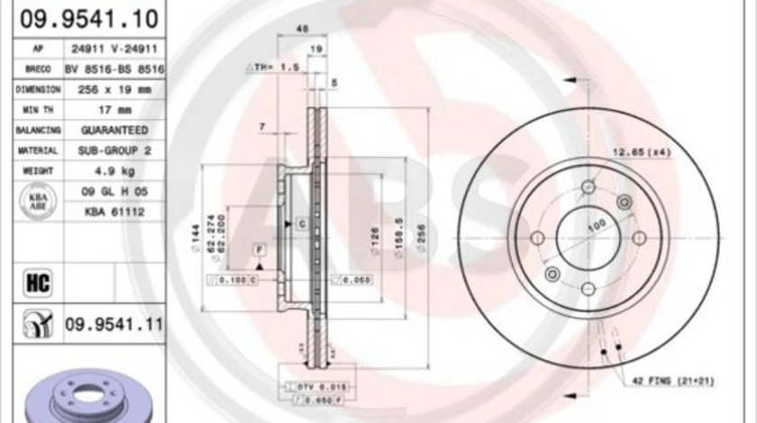 Disc frana punte fata (09954111 ABS) HYUNDAI