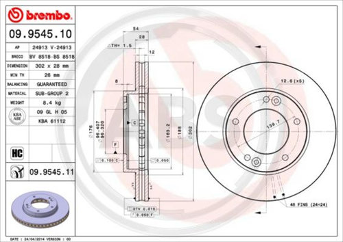 Disc frana punte fata (09954511 ABS) KIA