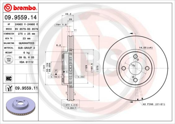 Disc frana punte fata (09955911 ABS) TOYOTA