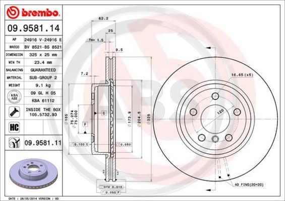 Disc frana punte fata (09958111 ABS) BMW