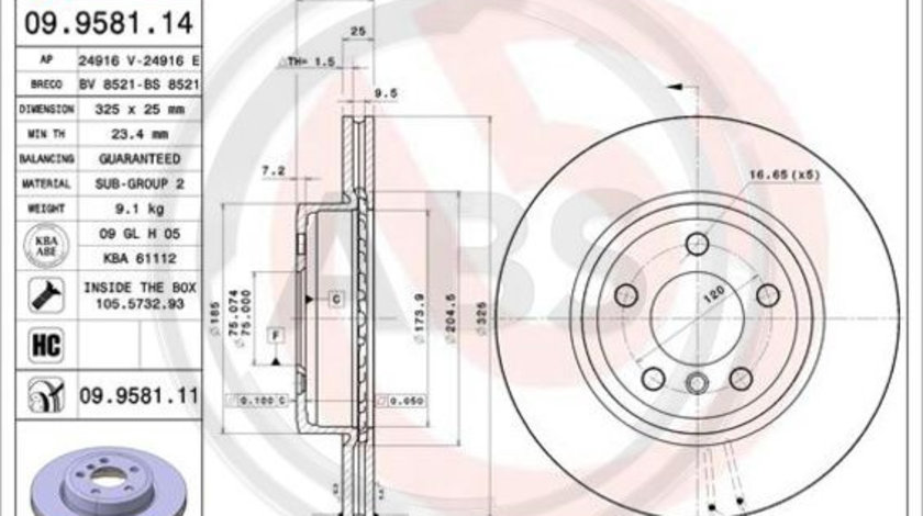 Disc frana punte fata (09958111 ABS) BMW