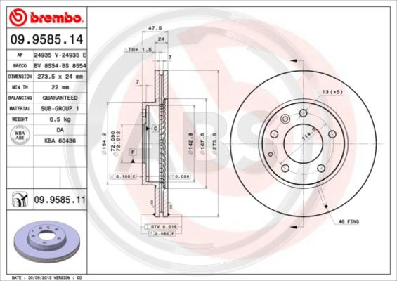 Disc frana punte fata (09958511 ABS) BESTURN (FAW),MAZDA,MAZDA (FAW)