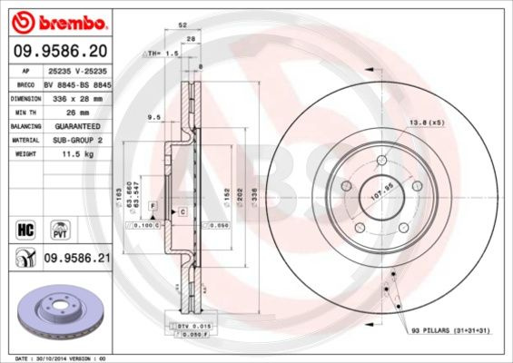 Disc frana punte fata (09958621 ABS) FORD