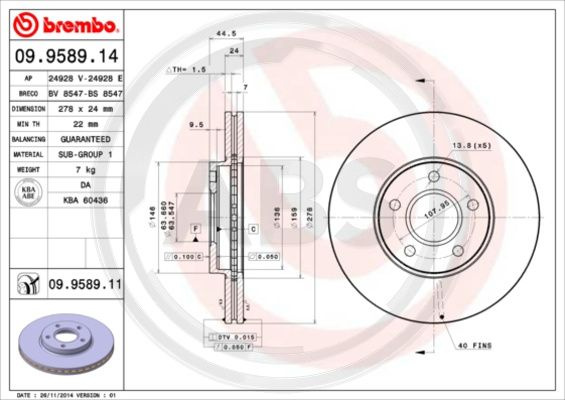 Disc frana punte fata (09958911 ABS) FORD