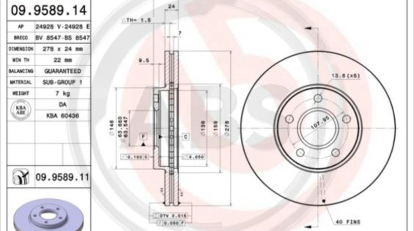 Disc frana punte fata (09958911 ABS) FORD