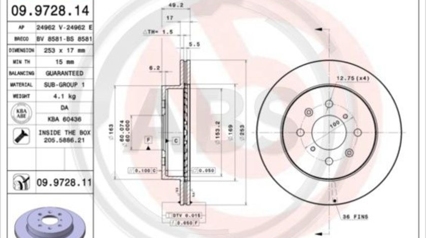 Disc frana punte fata (09972811 ABS) OPEL,SUBARU,SUZUKI,VAUXHALL