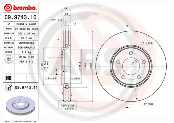 Disc frana punte fata (09974311 ABS) CHRYSLER,CHRYSLER (SOUEAST),DODGE