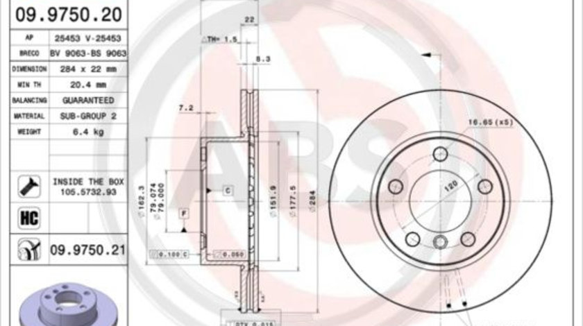 Disc frana punte fata (09975021 ABS) BMW