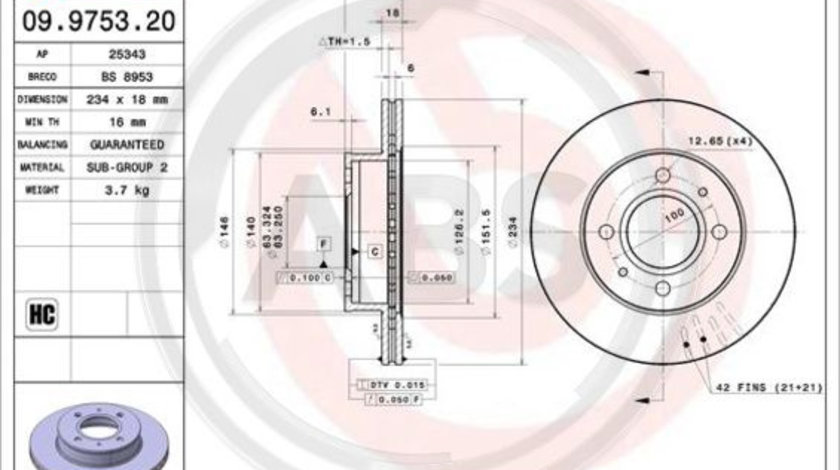 Disc frana punte fata (09975321 ABS) HYUNDAI