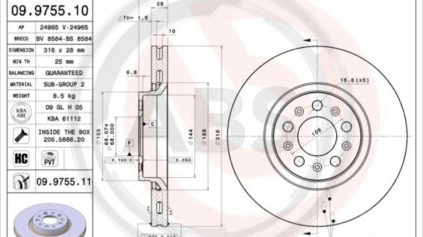 Disc frana punte fata (09975511 ABS) VOLVO