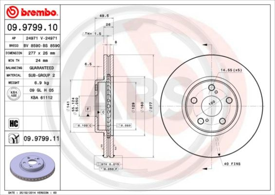 Disc frana punte fata (09979911 ABS) TOYOTA