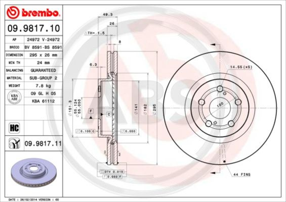 Disc frana punte fata (09981711 ABS) TOYOTA