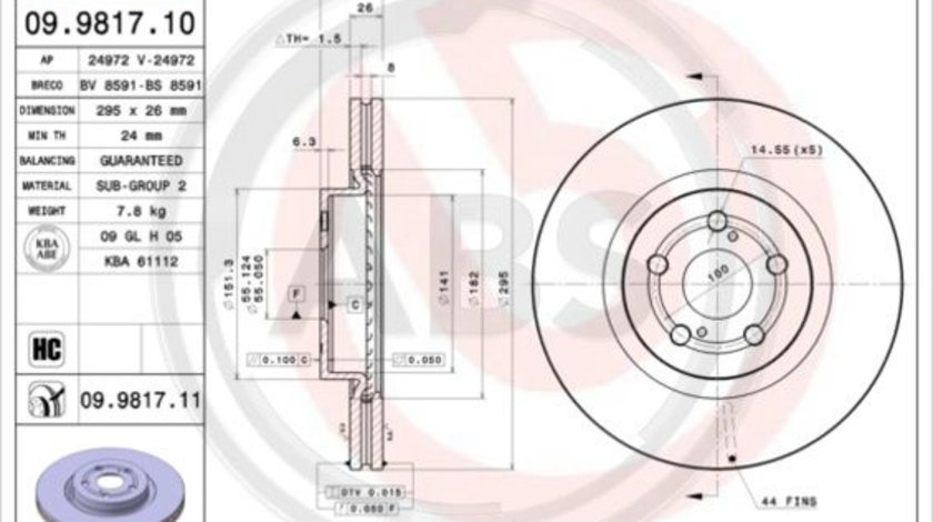 Disc frana punte fata (09981711 ABS) TOYOTA