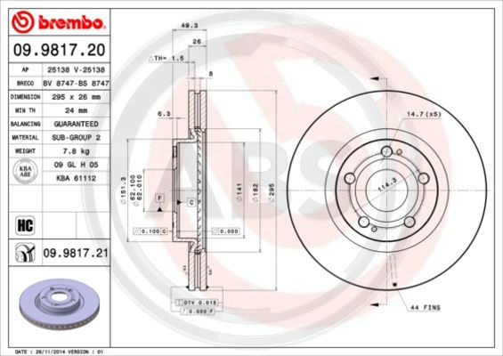 Disc frana punte fata (09981721 ABS) TOYOTA