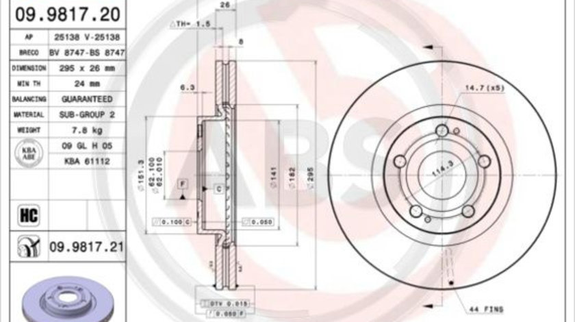 Disc frana punte fata (09981721 ABS) TOYOTA