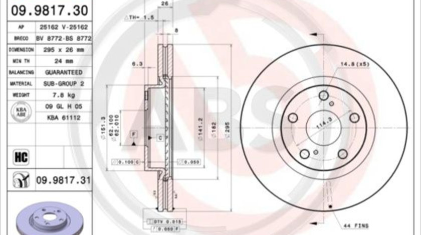 Disc frana punte fata (09981731 ABS) TOYOTA