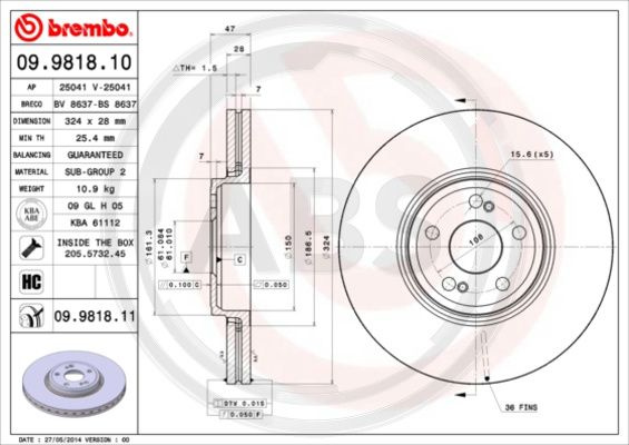 Disc frana punte fata (09981811 ABS) RENAULT