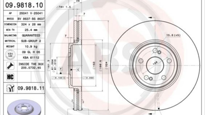 Disc frana punte fata (09981811 ABS) RENAULT