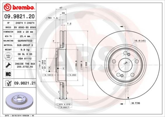 Disc frana punte fata (09982121 ABS) FENGXING,RENAULT