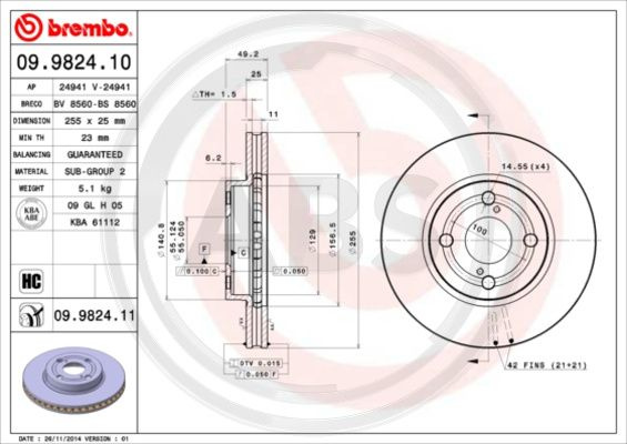 Disc frana punte fata (09982411 ABS) TOYOTA