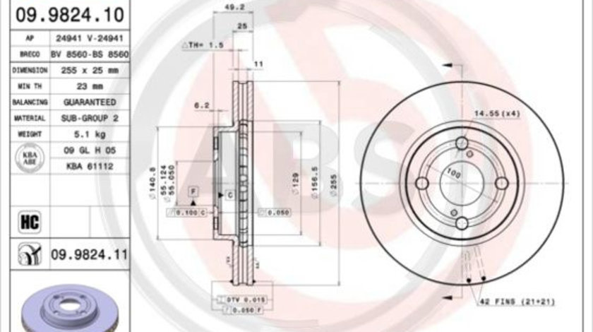 Disc frana punte fata (09982411 ABS) TOYOTA