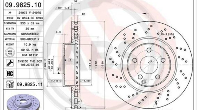 Disc frana punte fata (09982511 ABS) MERCEDES-BENZ,MERCEDES-BENZ (BBDC)