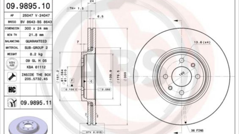 Disc frana punte fata (09989511 ABS) FENGXING,RENAULT