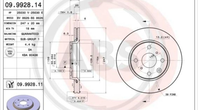 Disc frana punte fata (09992811 ABS) BYD,Citroen,GEELY,GLEAGLE,PEUGEOT,TOYOTA