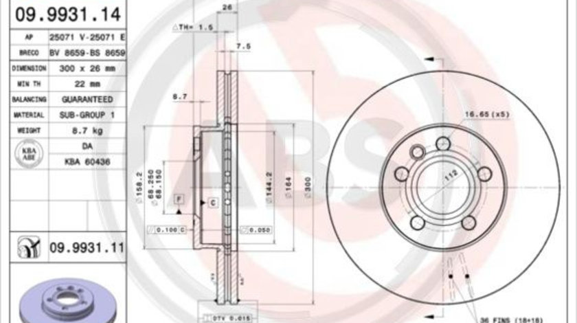 Disc frana punte fata (09993111 ABS) FORD,SEAT,VW