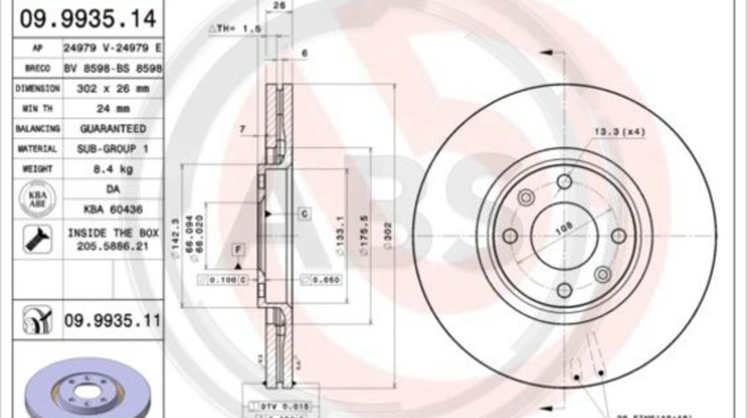 Disc frana punte fata (09993511 ABS) Citroen,PEUGEOT,PEUGEOT (DF-PSA)