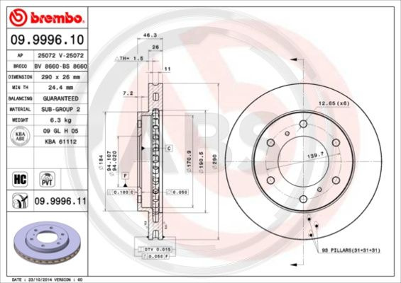 Disc frana punte fata (09999611 ABS) MITSUBISHI