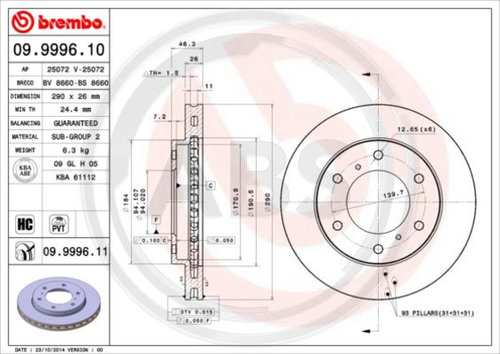 Disc frana punte fata (09999611 ABS) MITSUBISHI