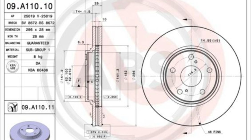 Disc frana punte fata (09A11011 ABS) LEXUS,TOYOTA