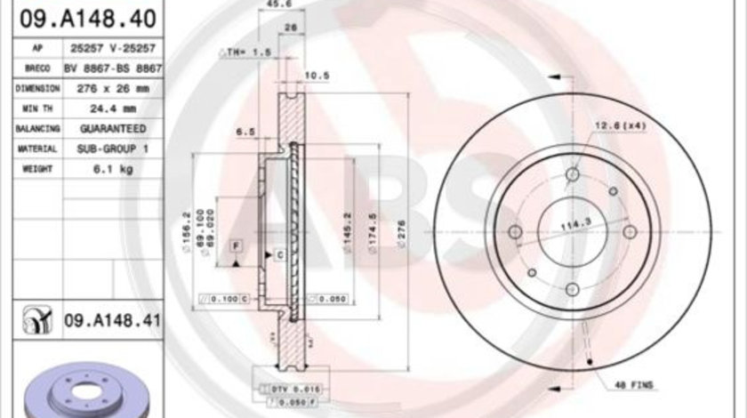 Disc frana punte fata (09A14841 ABS) MITSUBISHI