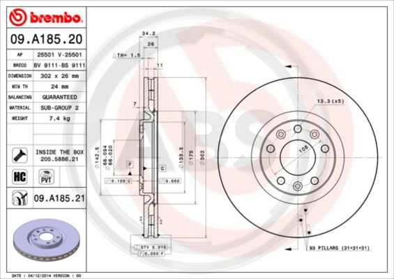 Disc frana punte fata (09A18521 ABS) PEUGEOT