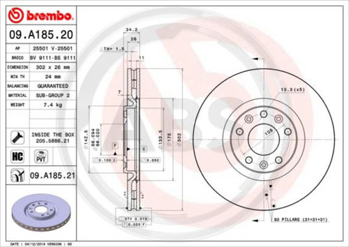 Disc frana punte fata (09A18521 ABS) PEUGEOT
