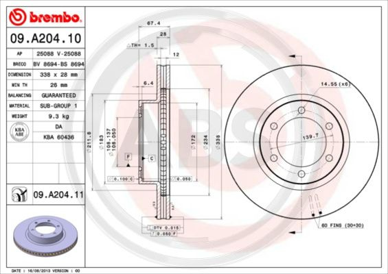 Disc frana punte fata (09A20411 ABS) TOYOTA