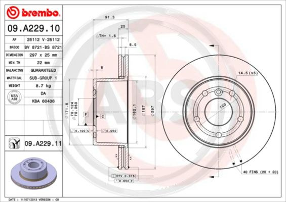 Disc frana punte fata (09A22911 ABS) LAND ROVER