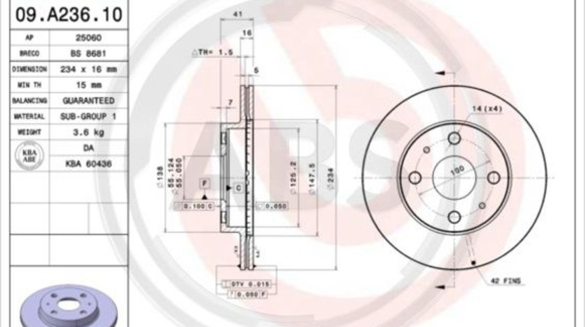 Disc frana punte fata (09A23611 ABS) DAIHATSU,PERODUA,SUBARU,TOYOTA